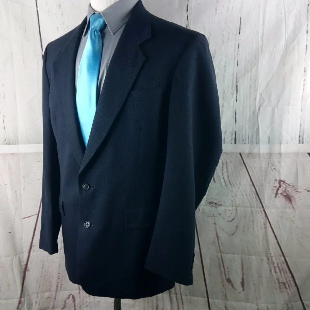 Austin Reed 43L Wool 2 Button Blue Hopsack Suit Blazer Jacket